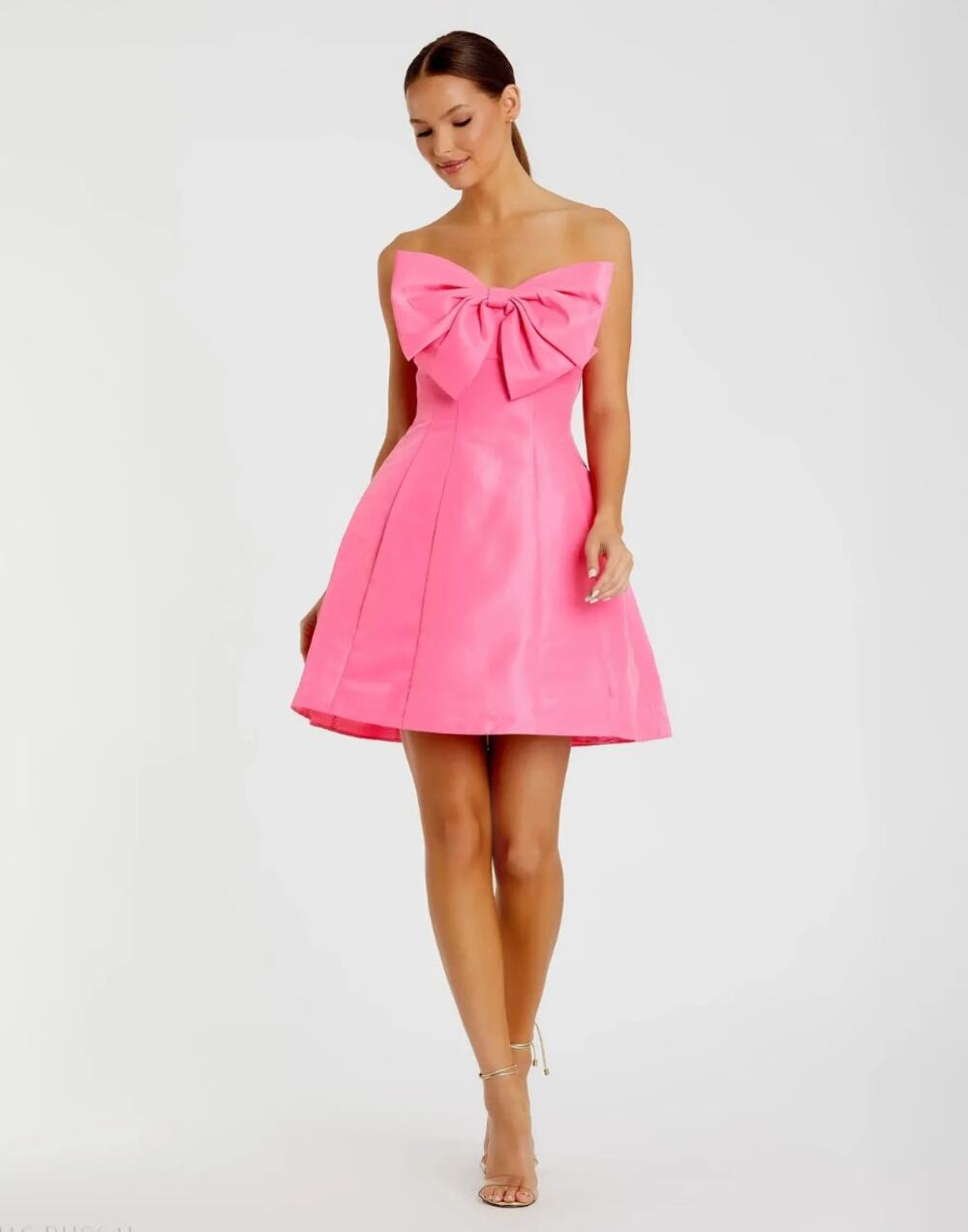 Mac Duggal Strapless Fit & Flare Mini Dress with Bow in Pink Size 10 NWOT $298